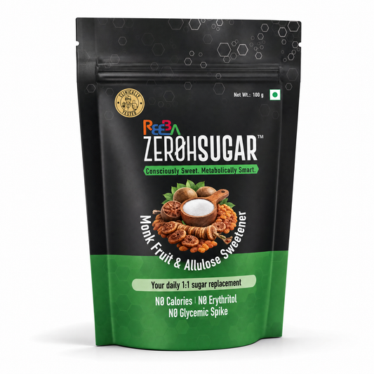 Zeroh Sugar | Monk Fruit & Allulose Sweetener | No Erythritol | Clinically Tested | 100g
