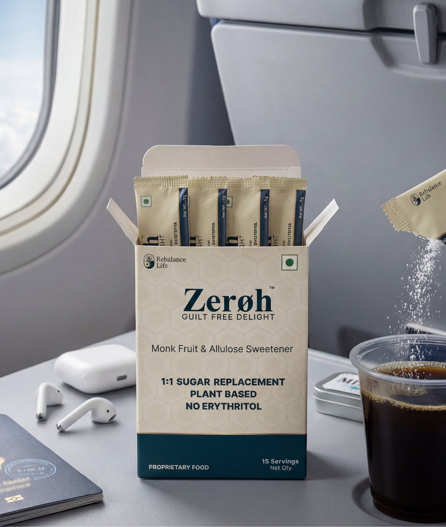 Zeroh Sugar Sachets | Monk Fruit & Allulose  | No Erythritol | On-the-Go | Clinically Tested | 15×5g