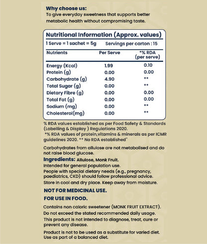Zeroh Sugar Sachets | Monk Fruit & Allulose  | No Erythritol | On-the-Go | Clinically Tested | 15×5g