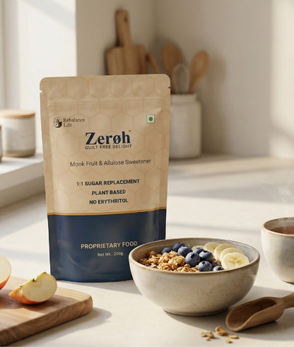 Zeroh Sugar | Monk Fruit & Allulose Sweetener | No Erythritol | Clinically Tested | 200g