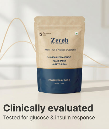 Zeroh Sugar | Monk Fruit & Allulose Sweetener | No Erythritol | Clinically Tested | 200g
