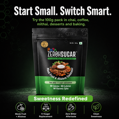 Zeroh Sugar | Monk Fruit & Allulose Sweetener | No Erythritol | Clinically Tested | 100g