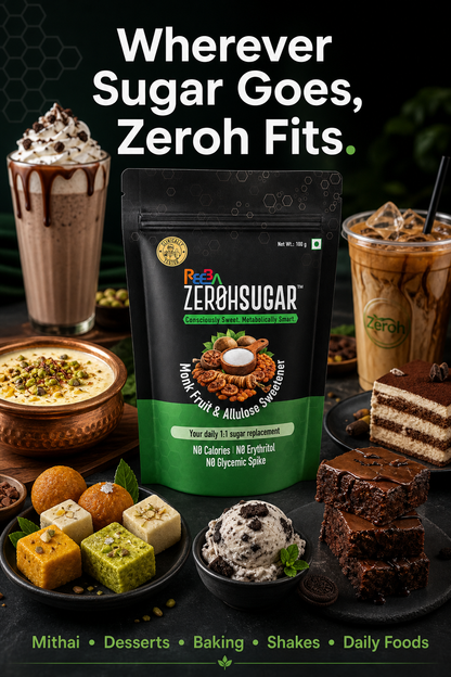 Zeroh Sugar | Monk Fruit & Allulose Sweetener | No Erythritol | Clinically Tested | 100g