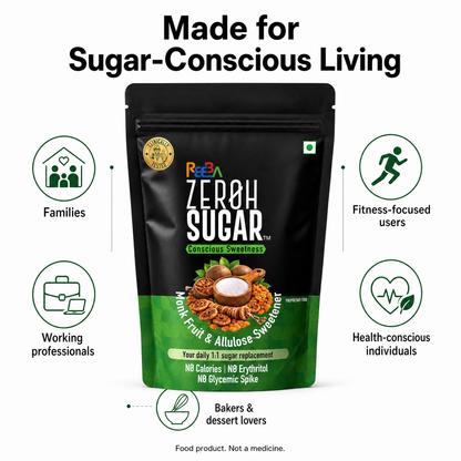Zeroh Sugar | Monk Fruit & Allulose Sweetener | No Erythritol | Clinically Tested | 250g
