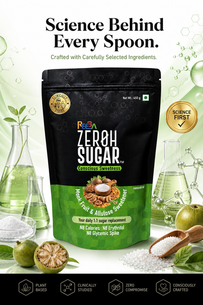 Zeroh Sugar | Monk Fruit & Allulose Sweetener | No Erythritol | Clinically Tested | 450g