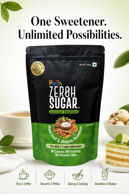 Zeroh Sugar | Monk Fruit & Allulose Sweetener | No Erythritol | Clinically Tested | 450g