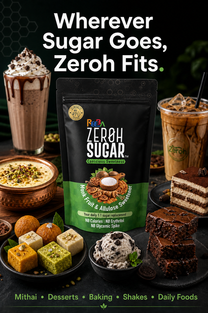 Zeroh Sugar | Monk Fruit & Allulose Sweetener | No Erythritol | Clinically Tested | 250g